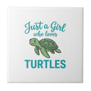 Just a Girl Who Loves Turtles Vintage Engraving Te Ceramic Tile