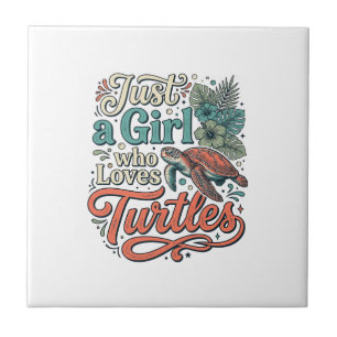Just a Girl Who Loves Turtles Vintage Shirt Design Ceramic Tile
