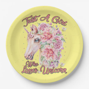 Just A Girl Who Loves Unicorn Paper Plates