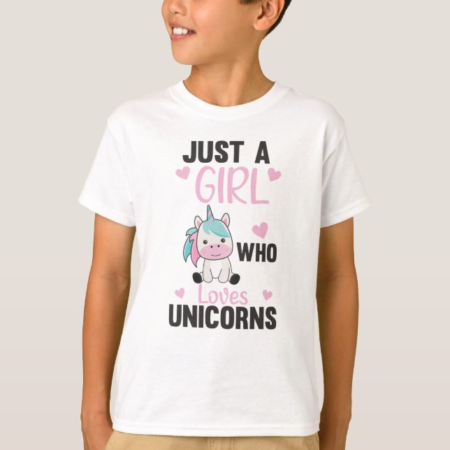 Just A Girl Who Loves Unicorns Pink T-Shirt (Front)