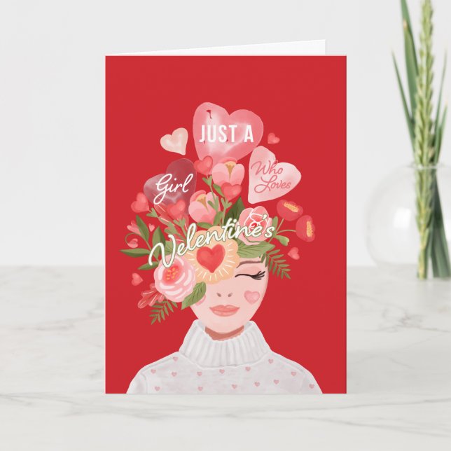 Just A Girl Who Loves Valentine's Day Holiday Card (Front)