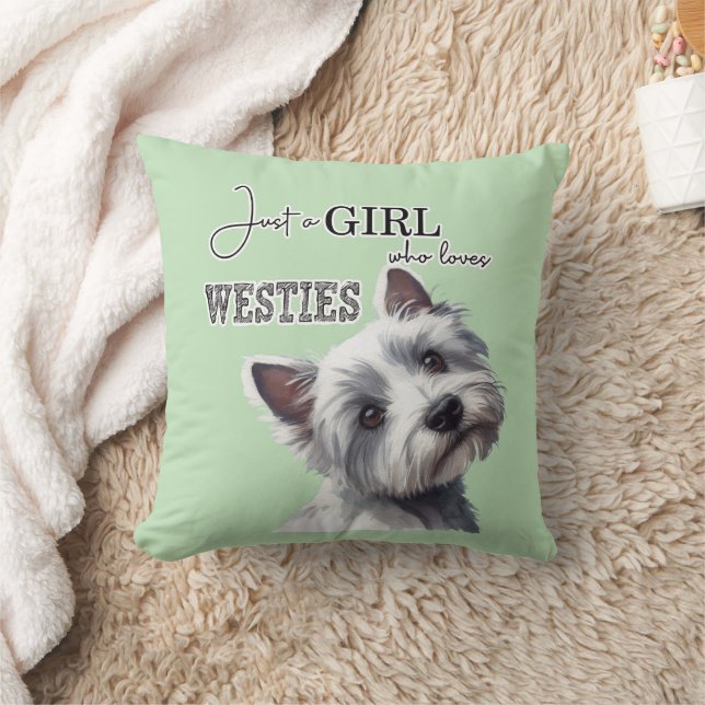 Just a Girl who Loves Westies Cute Westie Art Throw Pillow (Blanket)