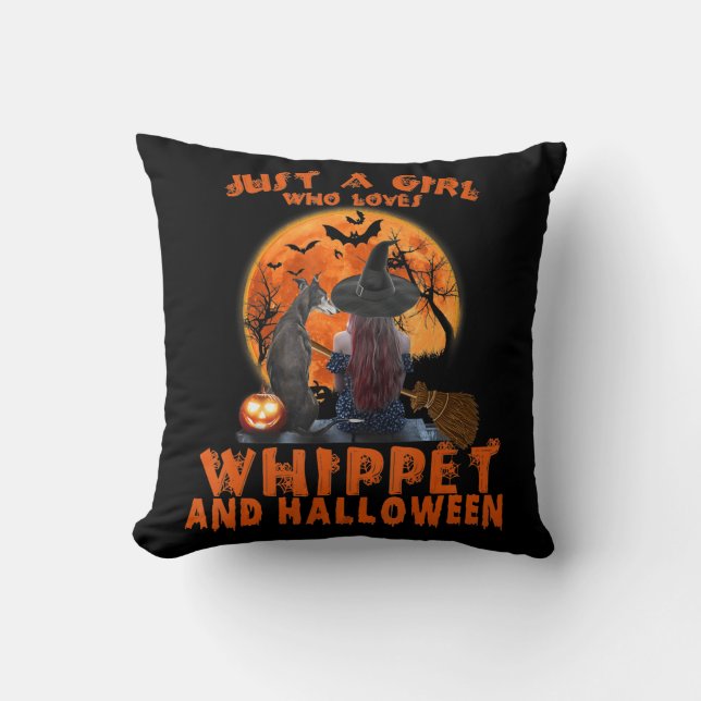 Just A Girl Who Loves Whippet Dog And Halloween Throw Pillow (Front)