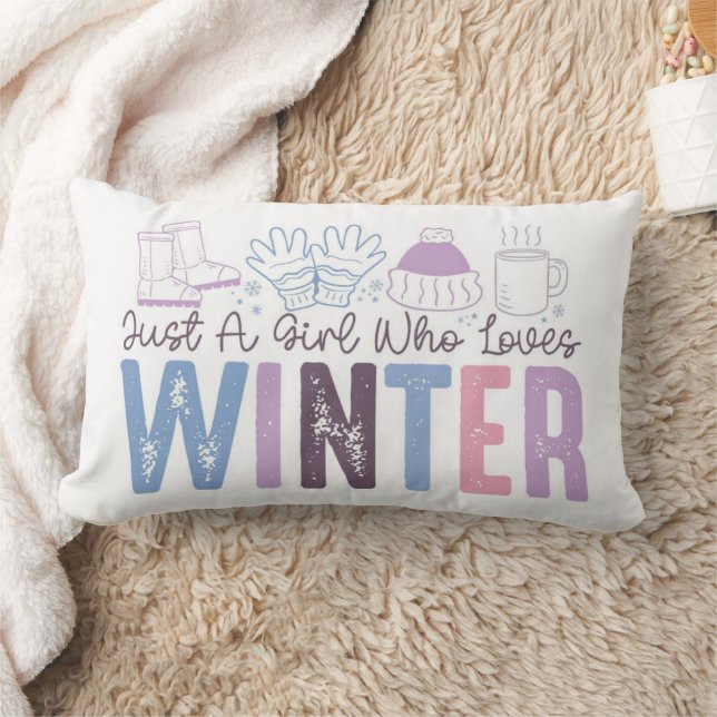 Just a Girl Who Loves Winter Cute Seasonal Design Lumbar Pillow (Blanket)