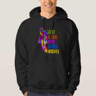 Just A Girl Who Loves Wolves Colorful Cute Wolf Hoodie