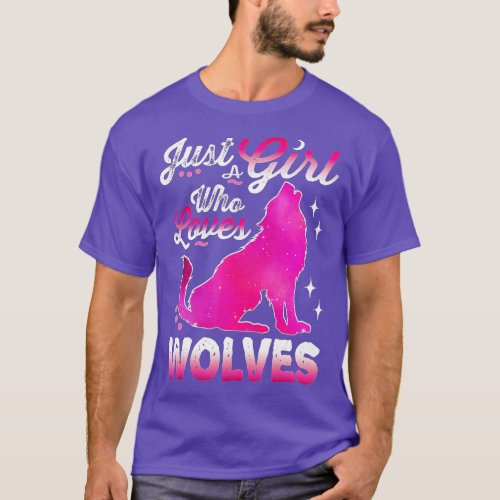 Just a Girl Who Loves Wolves  Cute Pink Wolf Lover T_Shirt