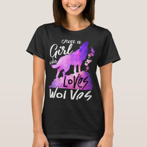 Just a Girl Who Loves Wolves Cute Watercolor Wolf  T_Shirt