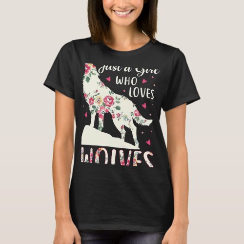 Just A Girl Who Loves Wolves Cute Wolf Silhouette  T_Shirt