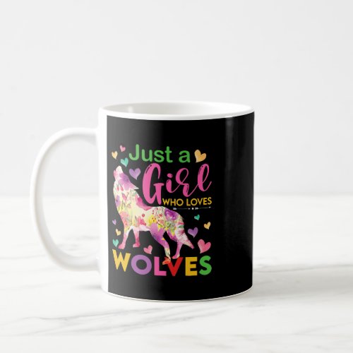 Just a Girl Who Loves Wolves Floral Howling Waterc Coffee Mug