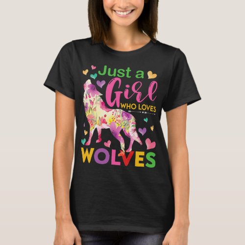 Just a Girl Who Loves Wolves Floral Howling Waterc T_Shirt