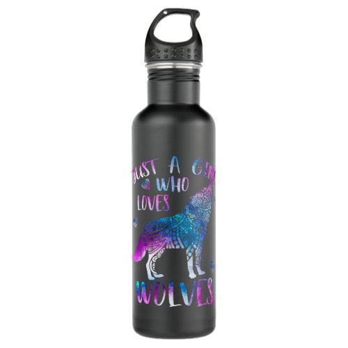 Just a Girl Who Loves Wolves Lover Watercolor Wolf Stainless Steel Water Bottle