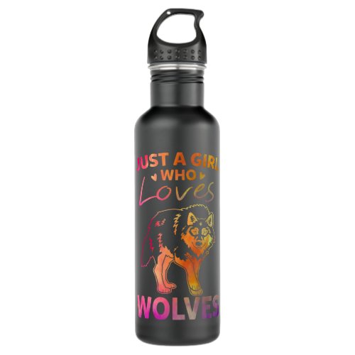 Just A Girl Who Loves Wolves Shirt Watercolor Wolf Stainless Steel Water Bottle