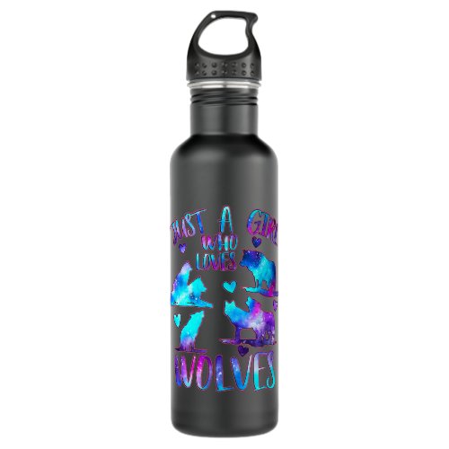 Just a Girl Who Loves Wolves Space Galaxy Wolf Lov Stainless Steel Water Bottle