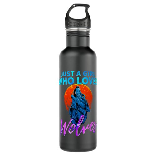 Just A Girl Who Loves Wolves Sunset Wolf Art Stainless Steel Water Bottle