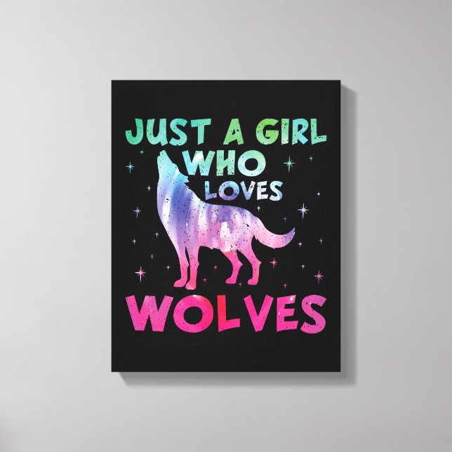 Just A Girl Who Loves Wolves Watercolor Canvas Print (Front)