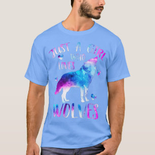 Just a Girl Who Loves Wolves Watercolor Cute Wolf T-Shirt