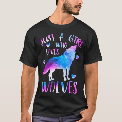 Just a Girl Who Loves Wolves Watercolor Cute Wolf  T_Shirt