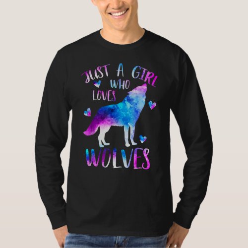 Just A Girl Who Loves Wolves Watercolor Cute Wolf T_Shirt