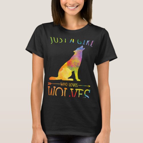 Just a Girl Who Loves wolves Watercolor Cute wolf  T_Shirt