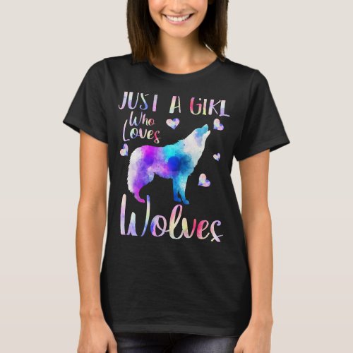 Just a Girl Who Loves wolves Watercolor Cute wolf  T_Shirt