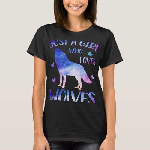 Just A Girl Who Loves Wolves Watercolor Cute Wolf  T_Shirt