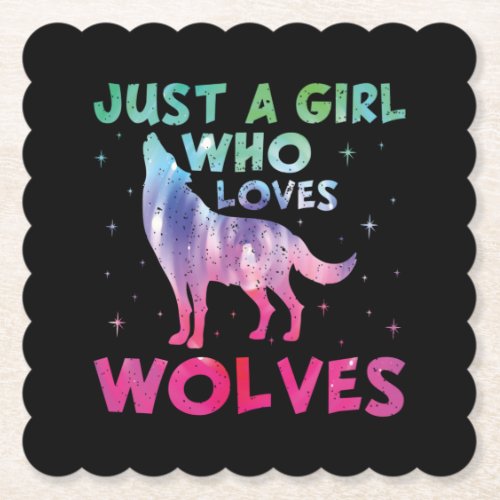 Just A Girl Who Loves Wolves Watercolor Paper Coaster
