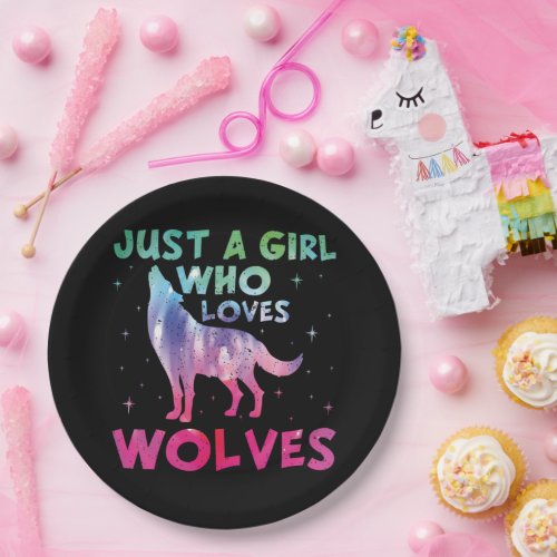 Just A Girl Who Loves Wolves Watercolor Paper Plates