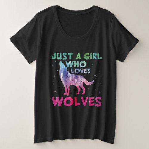 Just A Girl Who Loves Wolves Watercolor Plus Size T_Shirt