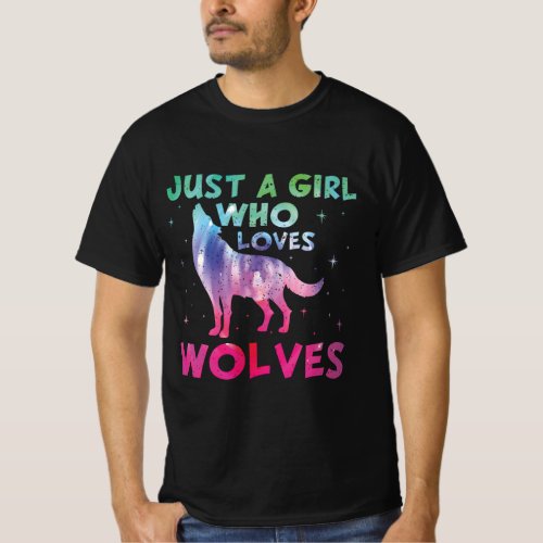 Just A Girl Who Loves Wolves Watercolor T_Shirt