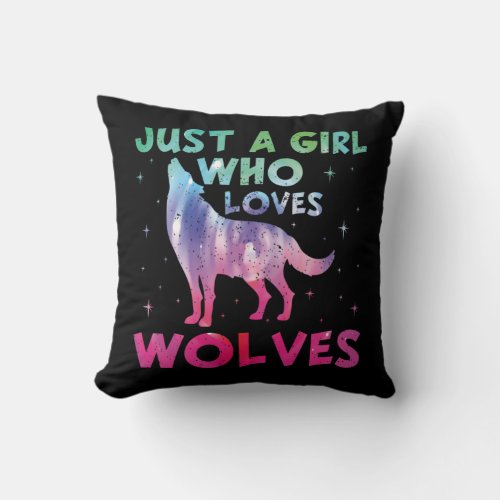 Just A Girl Who Loves Wolves Watercolor Throw Pillow