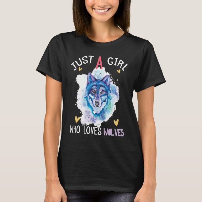 Just a Girl Who Loves Wolves wolf howling Cute Wol T-Shirt (Front)