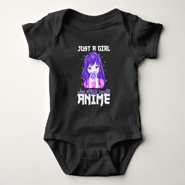 Just A Girl Who Really Loves Anime in Purple Baby Bodysuit (Front)