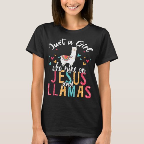 Just A Girl Who Runs On Jesus And Llamas Christian T_Shirt