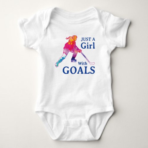 Just a Girl With Goals Hockey Watercolor Baby Bodysuit