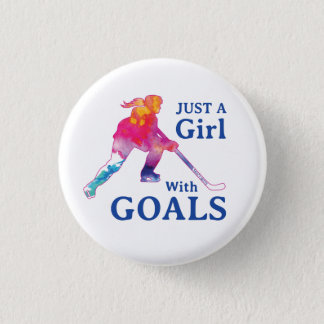 Just a Girl With Goals Hockey Watercolor Button