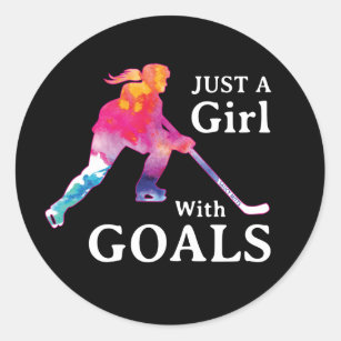 Just a Girl With Goals Hockey Watercolor Classic R Classic Round Sticker