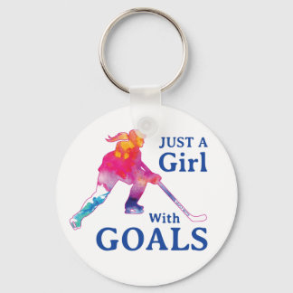 Just a Girl With Goals Hockey Watercolor Keychain