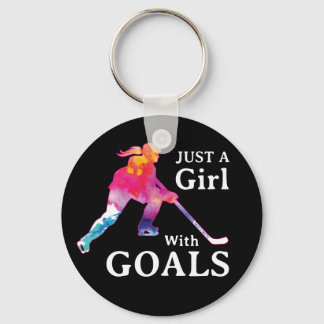 Just a Girl With Goals Hockey Watercolor Keychain