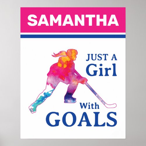 Just a Girl With Goals Hockey Watercolor Name Poster