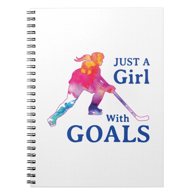 Just a Girl With Goals Hockey Watercolor Notebook (Front)