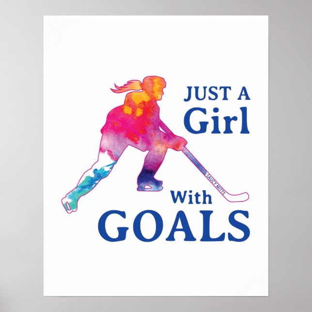 Just a Girl With Goals Hockey Watercolor Poster (Front)