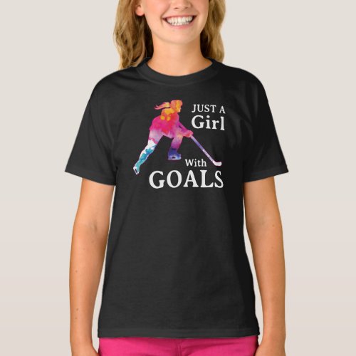 Just a Girl With Goals Hockey Watercolor T_Shirt