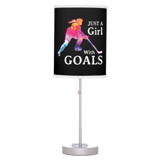 Just a Girl With Goals Hockey Watercolor Table Lam Lamp (Front)
