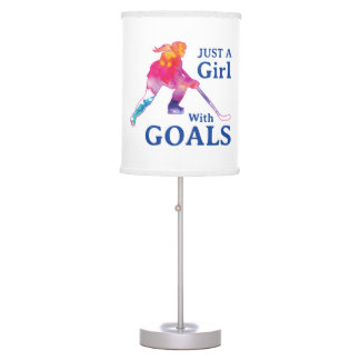 Just a Girl With Goals Hockey Watercolor Table Lamp