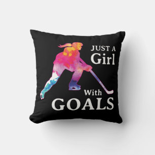 Just a Girl With Goals Hockey Watercolor Throw Pil Pillow
