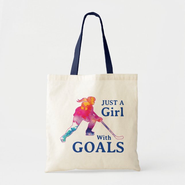 Just a Girl With Goals Hockey Watercolor Tote Bag (Front)