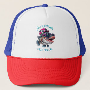 just a girls who loves fishing trucker hat