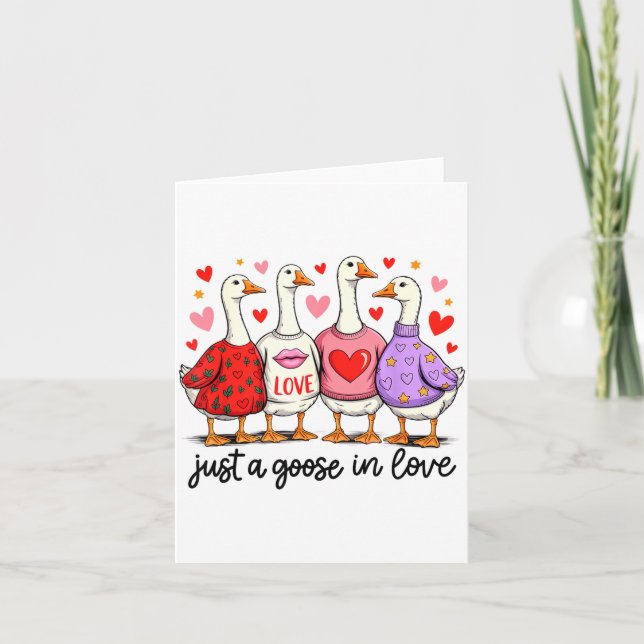 Just A Goose In Love Cute Valentine Coquette Bow G Card (Front)