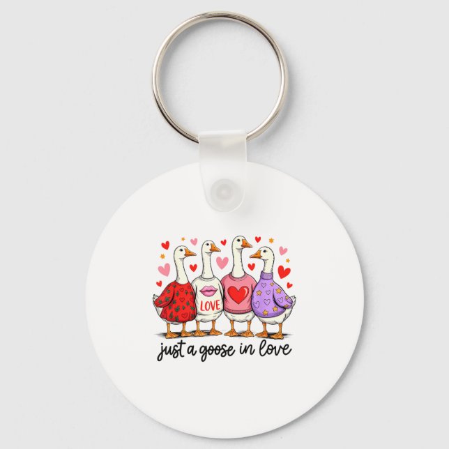 Just A Goose In Love Cute Valentine Coquette Bow G Keychain (Front)
