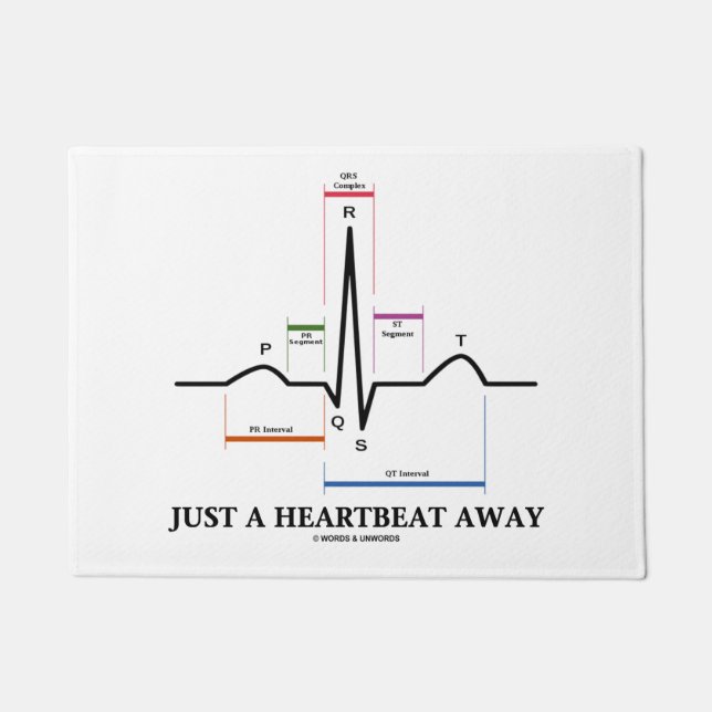Just A Heartbeat Away Electrocardiogram EKG Humor Doormat (Front)